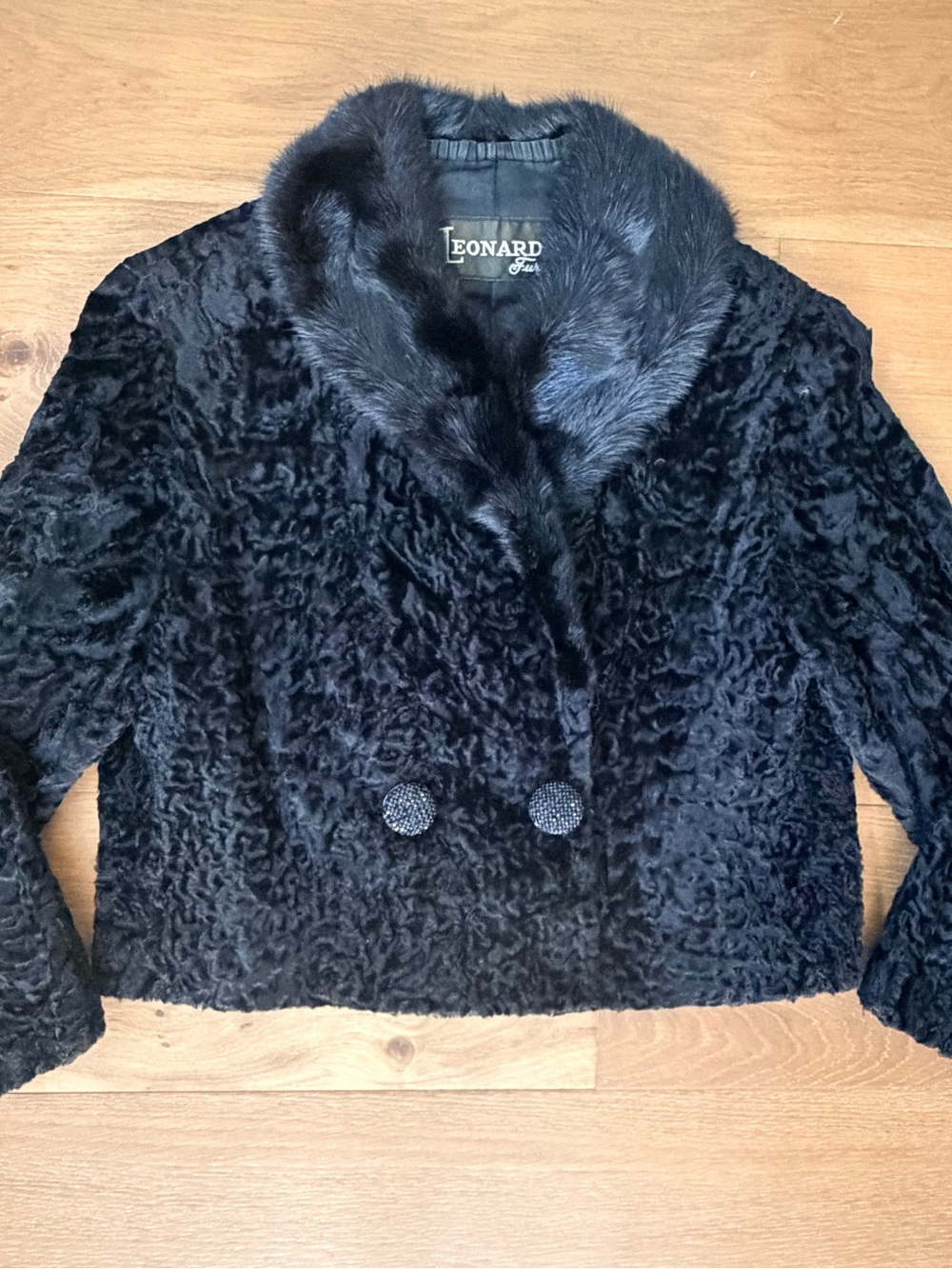 VTG Leonard Furs 50s 60s Persian Lamb Mink Collar Jacket Mid Century Mobwife
